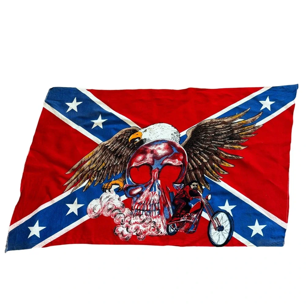 Vintage Biker Tapestry Rebel Flag Skull‎ Eagle Motorcycle Wall Hanging 53x33